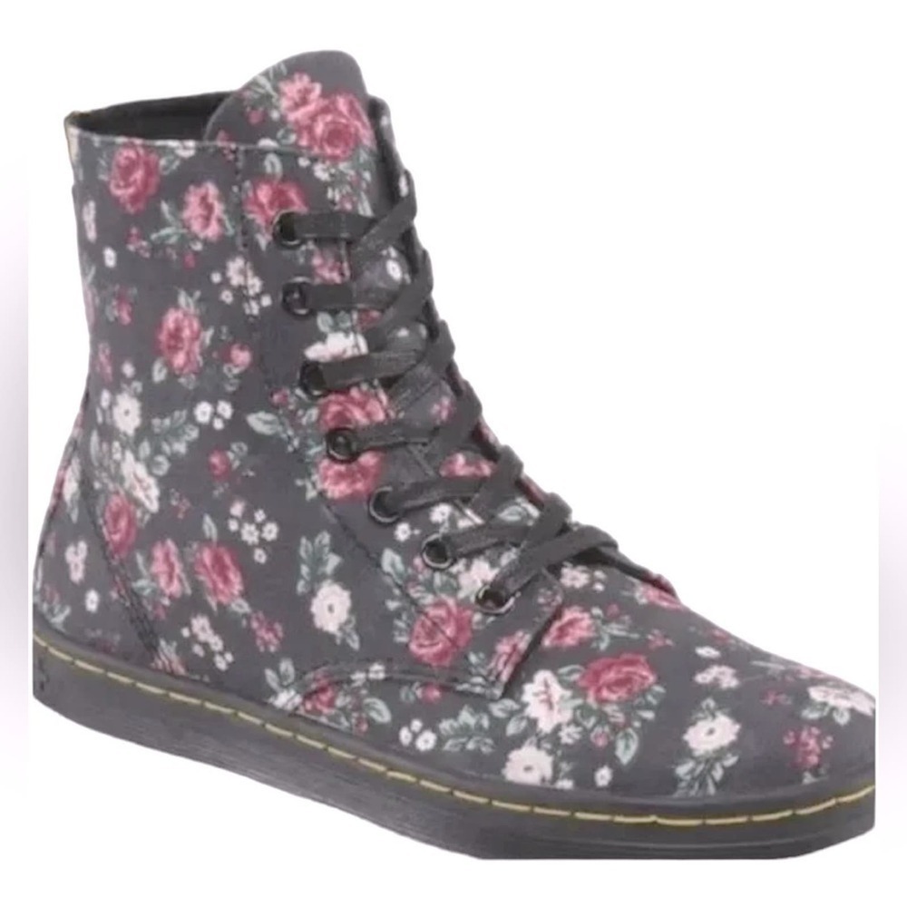 Dr. Martens Women Hackney 7 Eye Canvas Floral Boot In Black Vintage Rose Size‎ 6